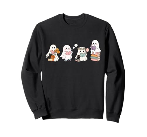 Retro-Geister Lesen Bücher Bücherwurm Literarisches Mädchen Sweatshirt von Retro Ghost Reading Books Literary Girl Halloween