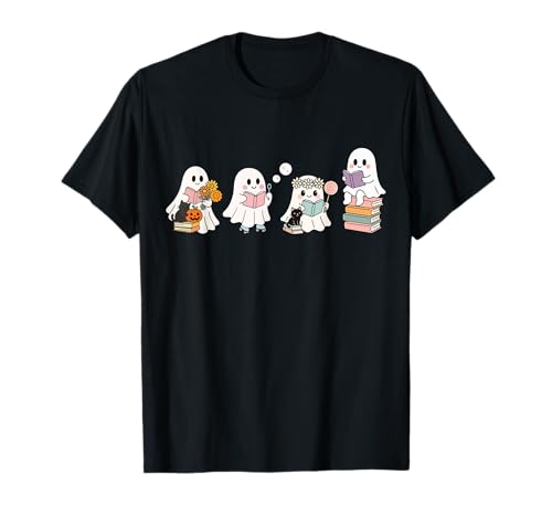 Retro-Geister Lesen Bücher Bücherwurm Literarisches Mädchen T-Shirt von Retro Ghost Reading Books Literary Girl Halloween