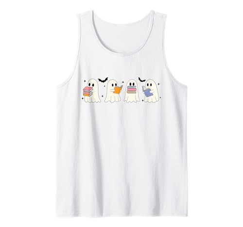 Retro-Geister Lesen Bücher Bücherwurm Literarisches Mädchen Tank Top von Retro Ghost Reading Books Literary Girl Halloween