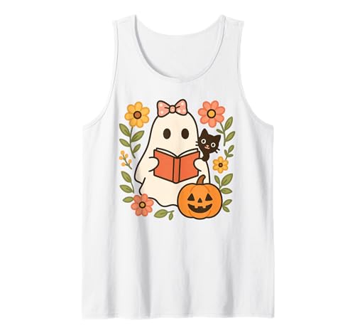 Retro-Geister Lesen Bücher Bücherwurm Literarisches Mädchen Tank Top von Retro Ghost Reading Books Literary Girl Halloween