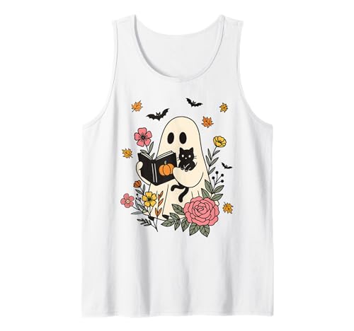 Retro-Geister Lesen Bücher Bücherwurm Literarisches Mädchen Tank Top von Retro Ghost Reading Books Literary Girl Halloween