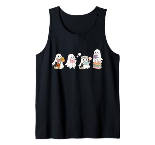 Retro-Geister Lesen Bücher Bücherwurm Literarisches Mädchen Tank Top von Retro Ghost Reading Books Literary Girl Halloween