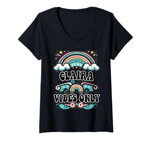 Damen Claira Vibes Only Cute Retro Girls Claira Name T-Shirt mit V-Ausschnitt von Retro Gift For Women Gift For CLAIRA