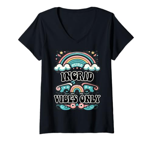 Damen Ingrid Vibes Only Cute Retro Girls Ingrid Name T-Shirt mit V-Ausschnitt von Retro Gift For Women Gift For INGRID