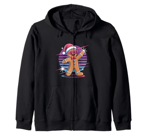 Retro 80er Jahre Lebkuchenmann Weihnachten Backen Damen Herren Kapuzenjacke von Retro Gingerbread Santa Hat Xmas Cookie