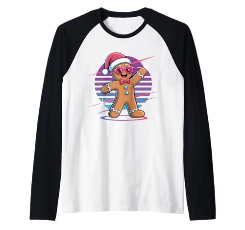 Retro 80er Jahre Lebkuchenmann Weihnachten Backen Damen Herren Raglan von Retro Gingerbread Santa Hat Xmas Cookie