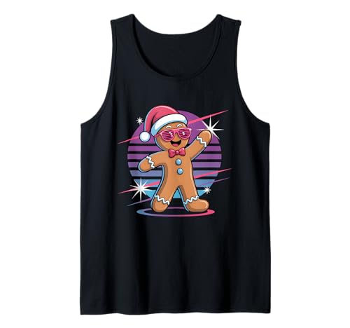 Retro 80er Jahre Lebkuchenmann Weihnachten Backen Damen Herren Tank Top von Retro Gingerbread Santa Hat Xmas Cookie
