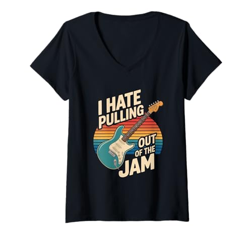 Damen Retro Gitarrist Spruch I Hate Pulling Out of The Jam T-Shirt mit V-Ausschnitt Damen Retro Gitarrist Spruch I Hate Pulling Out of The Jam T-Shirt mit V-Ausschnitt von Retro Gitarre Rock Musik Jam Session Vintage