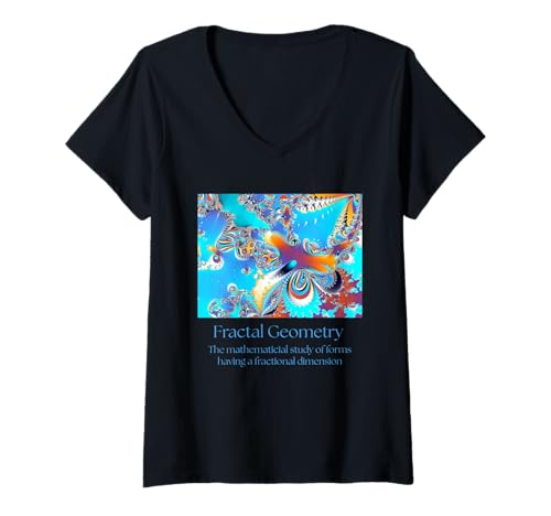 Damen Blaues Mandelbrot geometrisches fraktale Muster Kunst mathematisch T-Shirt mit V-Ausschnitt Damen Blaues Mandelbrot geometrisches fraktale Muster Kunst mathematisch T-Shirt mit V-Ausschnitt von Retro Graphics