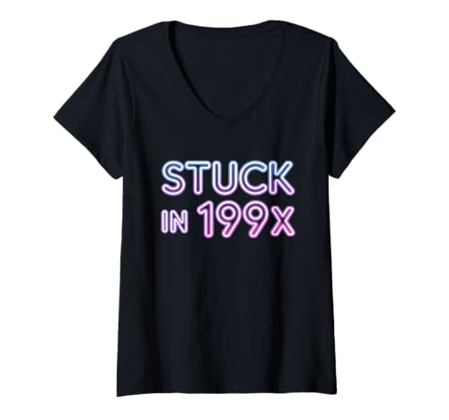 Damen Steck in 199X Vaporwave Outline 90er Retro T-Shirt mit V-Ausschnitt von Retro Grid Supply