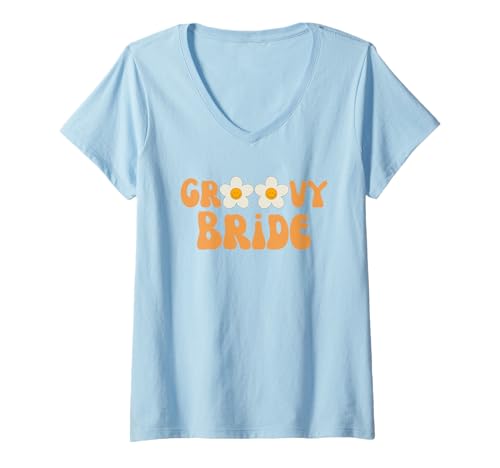 Damen Groovy Bride Retro Bachelorette Party Hippie 70er Jahre Bach Geschenke T-Shirt mit V-Ausschnitt Damen Groovy Bride Retro Bachelorette Party Hippie 70er Jahre Bach Geschenke T-Shirt mit V-Ausschnitt von Retro Groovy Bachelorette Party 70's Bridal Tees