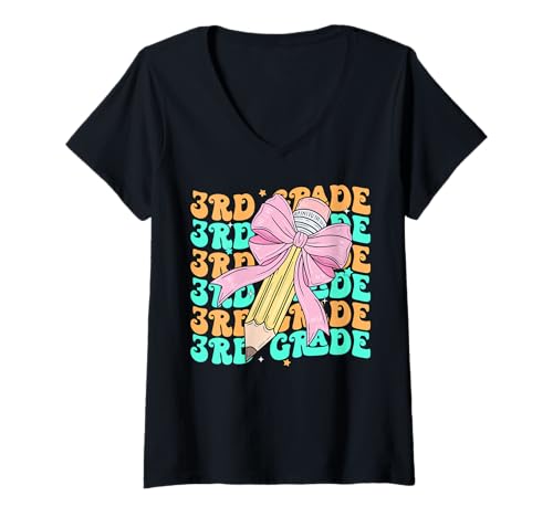 Damen Groovy 3rd Grade Zurück zur Schule Erster Tag der dritten Klasse T-Shirt mit V-Ausschnitt Damen Groovy 3rd Grade Zurück zur Schule Erster Tag der dritten Klasse T-Shirt mit V-Ausschnitt von Retro Groovy Back To School For Kids Girls Apparel