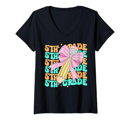 Damen Groovy 5th Grade Zurück zur Schule Erster Tag der fünften Klasse T-Shirt mit V-Ausschnitt Damen Groovy 5th Grade Zurück zur Schule Erster Tag der fünften Klasse T-Shirt mit V-Ausschnitt von Retro Groovy Back To School For Kids Girls Apparel