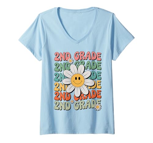 Damen Groovy 2. Klasse Zurück zur Schule Erster Tag der zweiten Klasse T-Shirt mit V-Ausschnitt Damen Groovy 2. Klasse Zurück zur Schule Erster Tag der zweiten Klasse T-Shirt mit V-Ausschnitt von Retro Groovy Back to School for 2nd Grade Kids