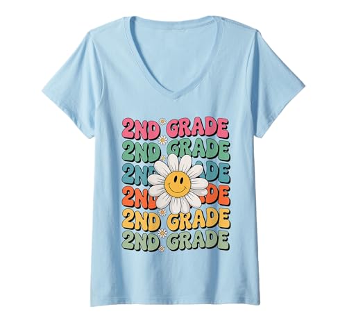 Damen Groovy 2. Klasse Zurück zur Schule Erster Tag der zweiten Klasse T-Shirt mit V-Ausschnitt Damen Groovy 2. Klasse Zurück zur Schule Erster Tag der zweiten Klasse T-Shirt mit V-Ausschnitt von Retro Groovy Back to School for 2nd Grade Kids