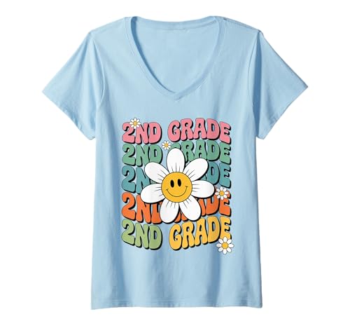 Damen Groovy 2. Klasse Zurück zur Schule Erster Tag der zweiten Klasse T-Shirt mit V-Ausschnitt Damen Groovy 2. Klasse Zurück zur Schule Erster Tag der zweiten Klasse T-Shirt mit V-Ausschnitt von Retro Groovy Back to School for 2nd Grade Kids