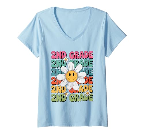 Damen Groovy 2. Klasse Zurück zur Schule Erster Tag der zweiten Klasse T-Shirt mit V-Ausschnitt Damen Groovy 2. Klasse Zurück zur Schule Erster Tag der zweiten Klasse T-Shirt mit V-Ausschnitt von Retro Groovy Back to School for 2nd Grade Kids