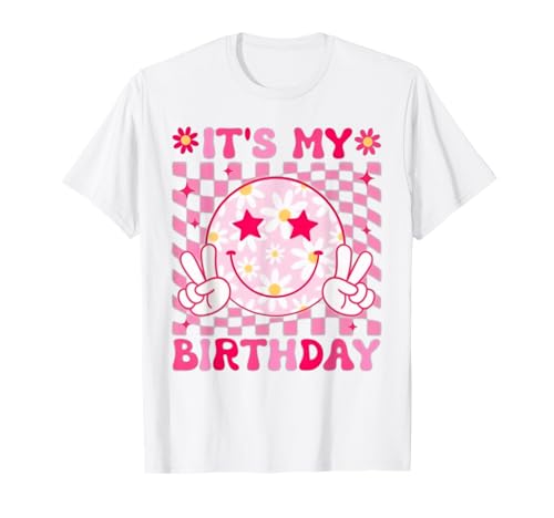 Groovy It's My Birthday Damen Teenager Mädchen Kinder Geburtstagsparty T-Shirt von Retro Groovy Birthday Smile Face Apparels