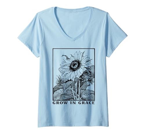 Damen Grow In Grace Sonnenblume Christliche Grafik für Mädchen und Frauen T-Shirt mit V-Ausschnitt Damen Grow In Grace Sonnenblume Christliche Grafik für Mädchen und Frauen T-Shirt mit V-Ausschnitt von Retro Grow In Grace Sunflower Tee