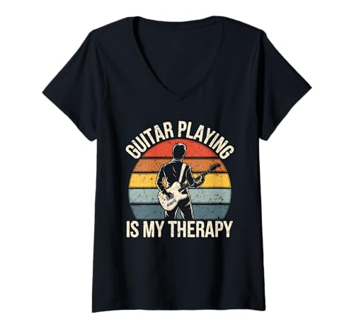 Damen Retro-Gitarrenspiel ist Meine Therapiemusik T-Shirt mit V-Ausschnitt Damen Retro-Gitarrenspiel ist Meine Therapiemusik T-Shirt mit V-Ausschnitt von Retro Guitar Player Apparel For Music Fans