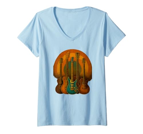 Damen Vintage Gitarren Kaffee Retro Musiker T-Shirt T-Shirt mit V-Ausschnitt Damen Vintage Gitarren Kaffee Retro Musiker T-Shirt T-Shirt mit V-Ausschnitt von Retro Guitar Player Musician Coffee Vintage Rock