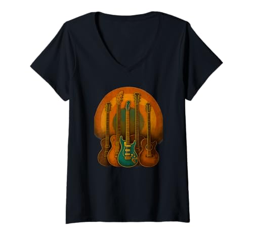 Damen Vintage Gitarren Kaffee Retro Musiker T-Shirt T-Shirt mit V-Ausschnitt Damen Vintage Gitarren Kaffee Retro Musiker T-Shirt T-Shirt mit V-Ausschnitt von Retro Guitar Player Musician Coffee Vintage Rock