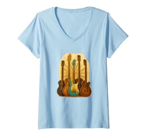 Damen Vintage Gitarren Kaffee Retro Musiker T-Shirt T-Shirt mit V-Ausschnitt Damen Vintage Gitarren Kaffee Retro Musiker T-Shirt T-Shirt mit V-Ausschnitt von Retro Guitar Player Musician Coffee Vintage Rock