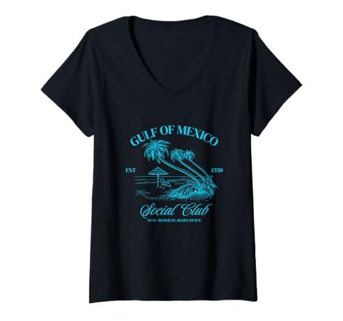 Damen Vintage Golf von Mexiko Social Club Est 1550 Golfo De Mexico T-Shirt mit V-Ausschnitt Damen Vintage Golf von Mexiko Social Club Est 1550 Golfo De Mexico T-Shirt mit V-Ausschnitt von Retro Gulf of Mexico social Club