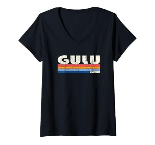 Damen Retro Vintage 70er 80er Jahre Stil Gulu, Uganda T-Shirt mit V-Ausschnitt von Retro Gulu, Uganda Souvenirs
