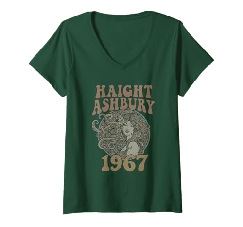 Damen Haight Ashbury 1967 T-Shirt, Hippie-Shirt im Vintage-Stil, Summer of Love T-Shirt mit V-Ausschnitt von Retro Haight Ashbury Hippie Clothing Co.