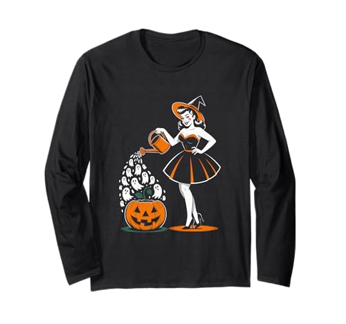 Retro Halloween Pinup Hexe 1950er Stil Gruseliges Pin-Up Girl Langarmshirt Retro Halloween Pinup Hexe 1950er Stil Gruseliges Pin-Up Girl Langarmshirt von Retro Halloween Pinup Witch Pumpkin Ghost Costume