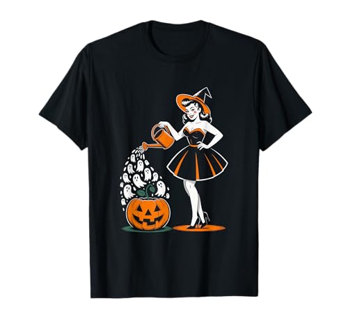 Retro Halloween Pinup Hexe 1950er Stil Gruseliges Pin-Up Girl T-Shirt von Retro Halloween Pinup Witch Pumpkin Ghost Costume