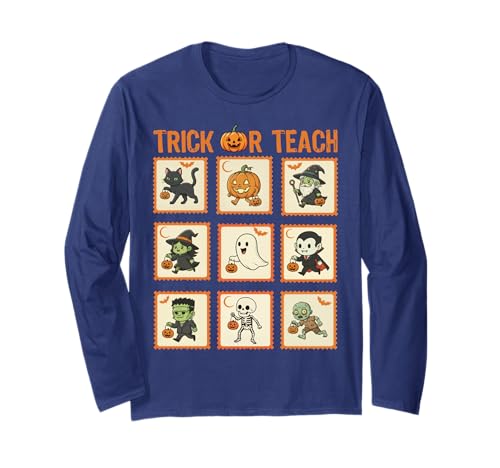Halloween Lehrer Stempel Niedliche Kostüme Trick Or Teach Kinder Langarmshirt von Retro Halloween Stamps