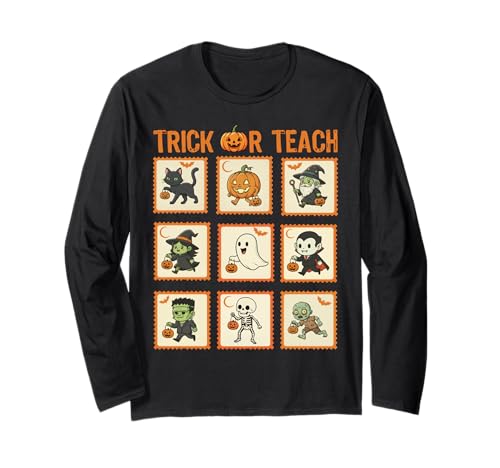Halloween Lehrer Stempel Niedliche Kostüme Trick Or Teach Kinder Langarmshirt von Retro Halloween Stamps