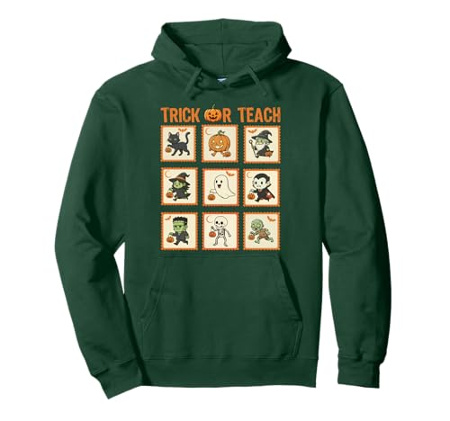 Halloween Lehrer Stempel Niedliche Kostüme Trick Or Teach Kinder Pullover Hoodie von Retro Halloween Stamps