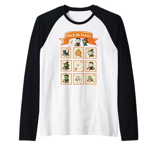 Halloween Lehrer Stempel Niedliche Kostüme Trick Or Teach Kinder Raglan von Retro Halloween Stamps