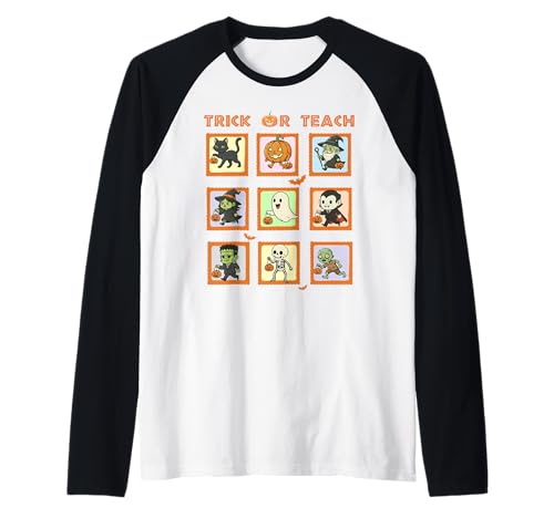 Halloween Lehrer Stempel Niedliche Kostüme Trick Or Teach Kinder Raglan von Retro Halloween Stamps