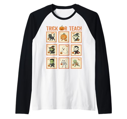 Halloween Lehrer Stempel Niedliche Kostüme Trick Or Teach Kinder Raglan von Retro Halloween Stamps