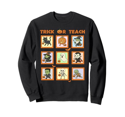Halloween Lehrer Stempel Niedliche Kostüme Trick Or Teach Kinder Sweatshirt von Retro Halloween Stamps