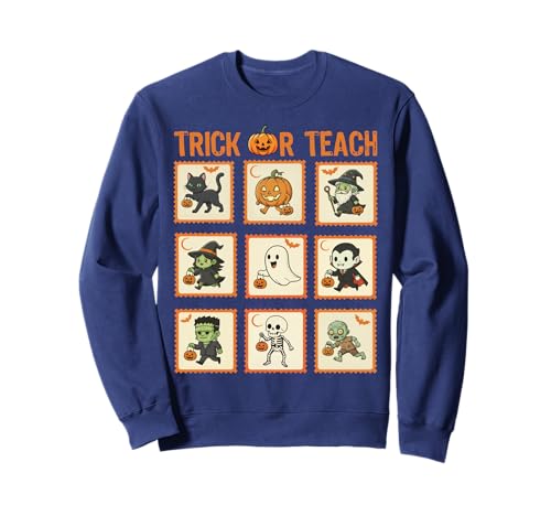 Halloween Lehrer Stempel Niedliche Kostüme Trick Or Teach Kinder Sweatshirt von Retro Halloween Stamps