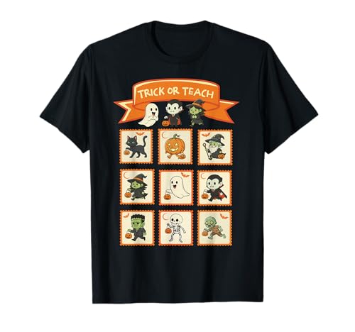 Halloween Lehrer Stempel Niedliche Kostüme Trick Or Teach Kinder T-Shirt von Retro Halloween Stamps