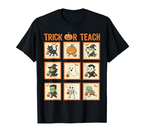 Halloween Lehrer Stempel Niedliche Kostüme Trick Or Teach Kinder T-Shirt von Retro Halloween Stamps