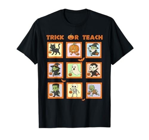Halloween Lehrer Stempel Niedliche Kostüme Trick Or Teach Kinder T-Shirt von Retro Halloween Stamps