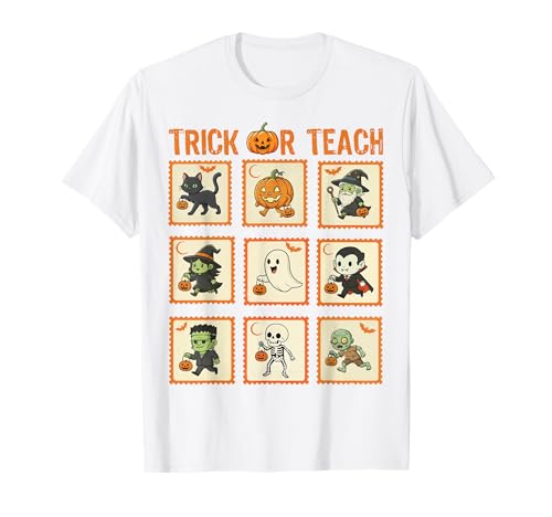 Halloween Lehrer Stempel Niedliche Kostüme Trick Or Teach Kinder T-Shirt von Retro Halloween Stamps