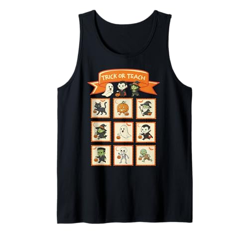 Halloween Lehrer Stempel Niedliche Kostüme Trick Or Teach Kinder Tank Top von Retro Halloween Stamps