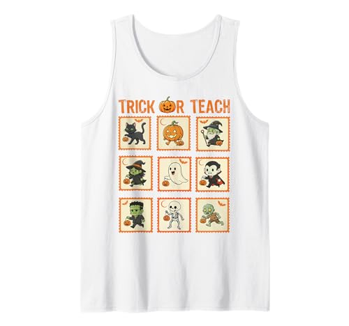 Halloween Lehrer Stempel Niedliche Kostüme Trick Or Teach Kinder Tank Top von Retro Halloween Stamps