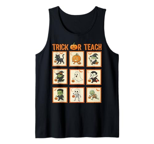 Halloween Lehrer Stempel Niedliche Kostüme Trick Or Teach Kinder Tank Top von Retro Halloween Stamps