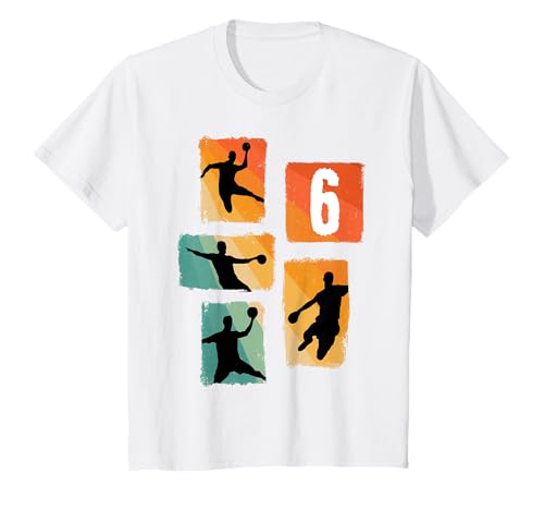 Kinder Handball Silhouette Retro Zahl 6 Spieler Sport Geburtstag T-Shirt von Retro Handball Spieler Sport Nummer