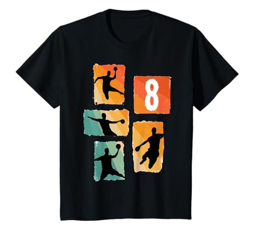 Kinder Handball Silhouette Retro Zahl 8 Spieler Sport Geburtstag T-Shirt von Retro Handball Spieler Sport Nummer