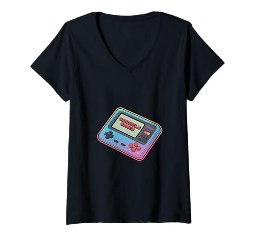 Damen Handheld Gamer Retro Tragbare Konsole Pixel Gaming T-Shirt mit V-Ausschnitt Damen Handheld Gamer Retro Tragbare Konsole Pixel Gaming T-Shirt mit V-Ausschnitt von Retro Handheld Konsole Gaming Pixel Nostalgie